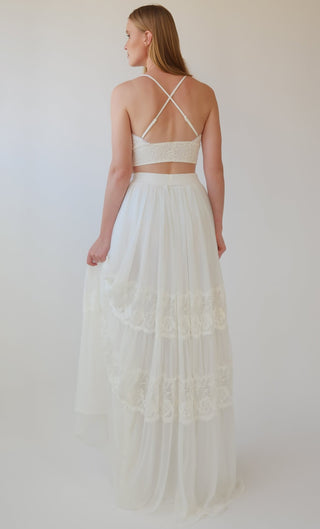 Bridal Lace top, Sexy  Cropped Wedding Top with deep V neckline and open back  #2064 Tops Blushfashion