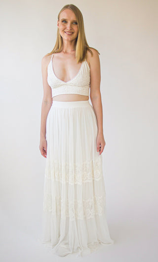 Bridal Lace top, Sexy  Cropped Wedding Top with deep V neckline and open back  #2064 Tops Custom Order Blushfashion