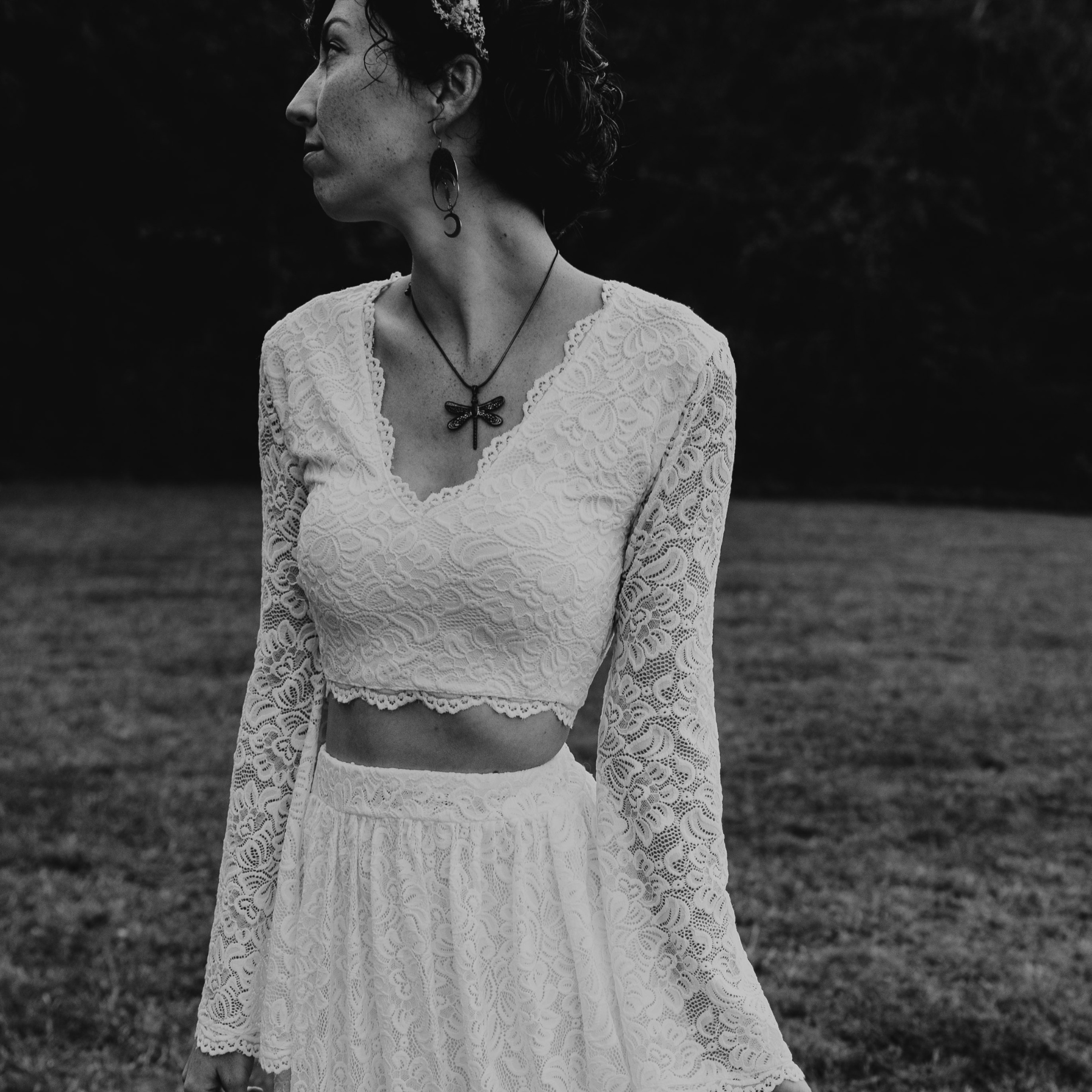 Ivory Long Bell Sleeves Lace Bridal Top #2062 - Main Image