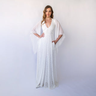 Vintage Angel Sleeves V Neckline, Bohemian Wedding Dress with Pockets  #1467 Blushfashion