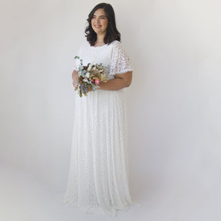 Curvy Bohemian Butterfly Sleeves, Modest Ivory wedding dress with pockets #1318 XXS-XS Blushfashion