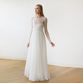 Ivory Chiffon Round Neckline Bridal Dress  #1102 Maxi XXS-XS Blushwomen