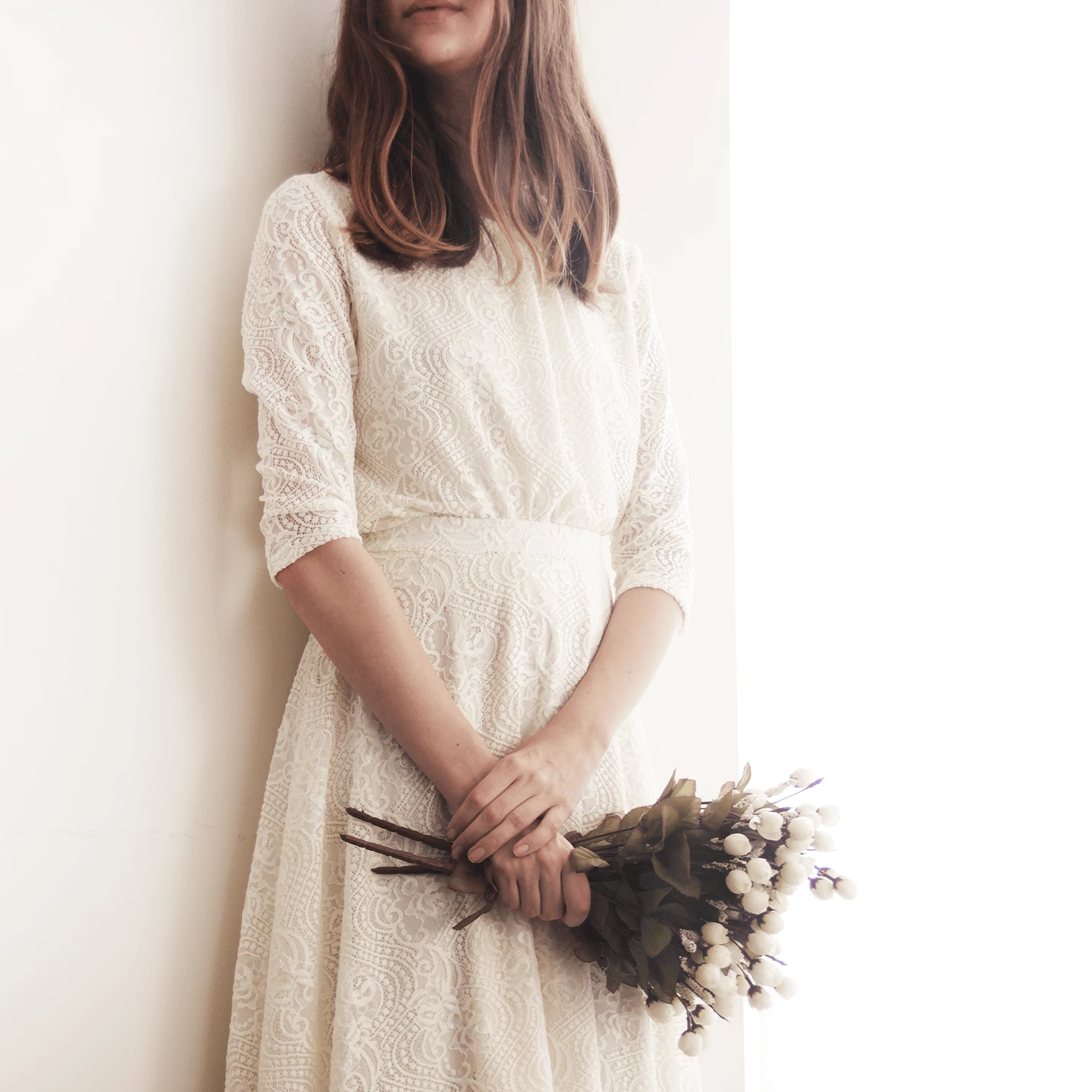 Ivory 3/4 sleeves lace bridal top #2025 Ivory 3/4 sleeves lace bridal top #2025