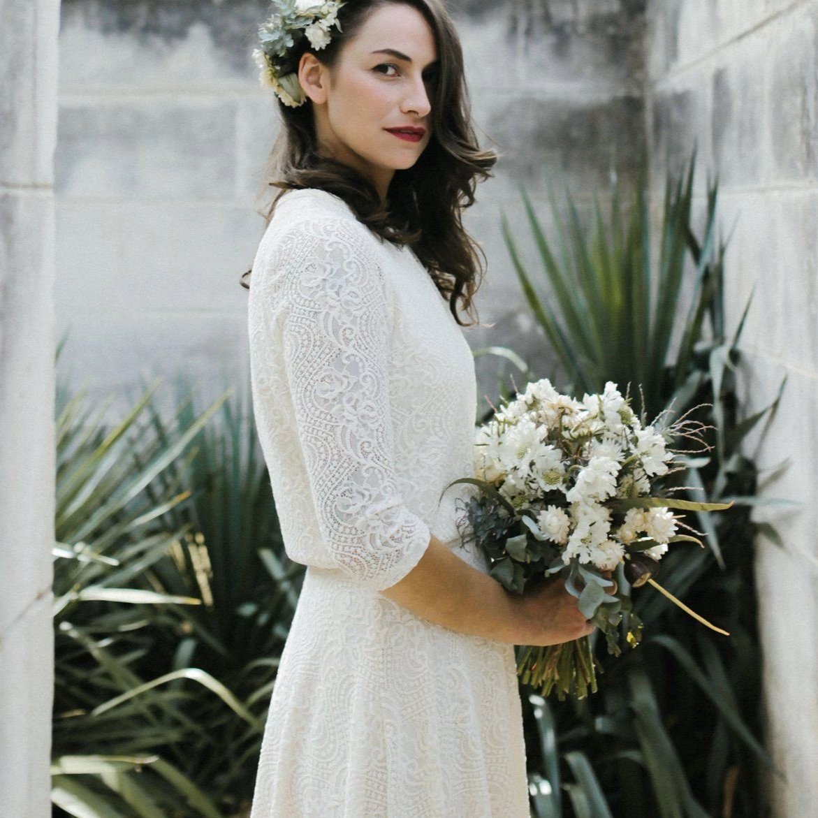 Ivory 3/4 Sleeves Lace Bridal Top #2025 - Main Image
