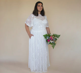 Bridal Lace skirt with pockets , bohemian bridal wear #3037